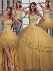 Detachable Four Pieces Several Styles Gold Flat Court Ball Gowns to Dance