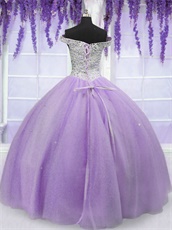 Lilac Off Shoulder Full Layers Plain Tulle Elegant Quinceanera Ball Gown Cheap