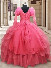 Modest Long Bubble Sleeves Watermelon European Court Religious Ball Gown Cold Wear