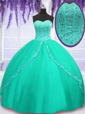 Unique Very Puffy Turquoise Tulle Military Ball Gown For Women