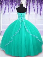 Unique Very Puffy Turquoise Tulle Military Ball Gown For Women