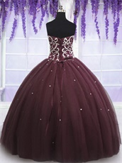 Burgundy Flat Multilayer Tulle Round Cake Quinceanera Gown With Slip