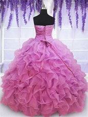 Dust Rose Pink Circular Thick Organza Ruffles 15th Birthday Party Gown
