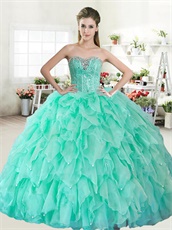 Triangular Organza Ruffles Puffy Skirt Apple Green Adult Quinceanera Style Gown