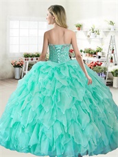 Triangular Organza Ruffles Puffy Skirt Apple Green Adult Quinceanera Style Gown