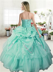 Apple Green Basque Quinceanera Gown Bubble With Sparkle Silver Sequin Border