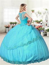 Double Wide Straps Sweetheart Aqua Blue Flat Quinceanera Gown Discount