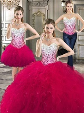 Sweetheart V Basque Detachable Fuchsia Quinceanera Gown With Short Skirt