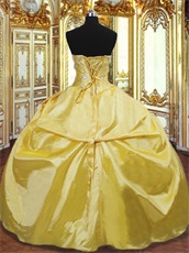 Golden Yellow Taffeta Open White Flat Tulle Quinceanera Court Gown
