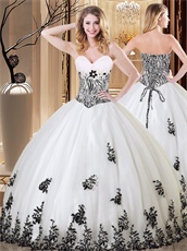 Zebra Bodice Floor Length Vestidos De Quinceanera Gown White With Black Details