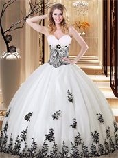 Zebra Bodice Floor Length Vestidos De Quinceanera Gown White With Black Details