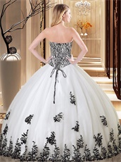 Zebra Bodice Floor Length Vestidos De Quinceanera Gown White With Black Details