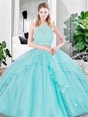 Ice Blue Tulle Two Pieces Girls Like Pricess Quinceanera Ball Gown Pretty