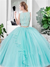 Ice Blue Tulle Two Pieces Girls Like Pricess Quinceanera Ball Gown Pretty