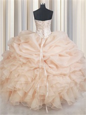 Champagne Half Bubble Half Ruffles Puffy 2019 Quinceanera Gown As Gift