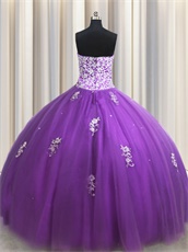 Dark Orchid Flat Multilayers Tulle Quinceanera Ball Gown For Teenage Girl