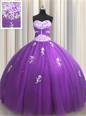 Dark Orchid Flat Multilayers Tulle Quinceanera Ball Gown For Teenage Girl