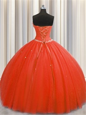 Floor Length Flat Tulle Red Military Prom Evening Ball Gown With Slip Very Puffy