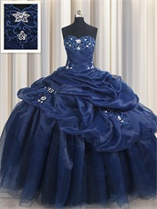 Navy Blue Organza Bubble Puffy Court Military Ball Gown Under 200 Dollars