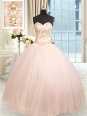 Blush Pink Gold Details Brilliant Quinceanera Ball Gown Photography Studio Costumes