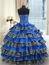Western Vintage Design Royal Blue Quinceanera Ball Gown With Golden Embroidery