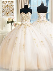 Ivory Quinceanera Military Ball Gown Gold Embroidery Designer Western Style