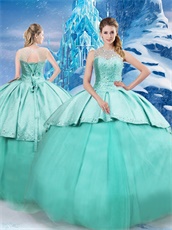 Mint Green Floor Length Quinceanera Party Ball Gown With Detachable Cloak