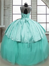 Mint Green Floor Length Quinceanera Party Ball Gown With Detachable Cloak