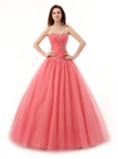 Watermelon Sweetheart Silver Beadwork Girl Prom Ball Gown Not Puffy to Dancing