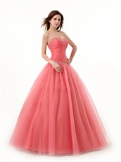 Watermelon Sweetheart Silver Beadwork Girl Prom Ball Gown Not Puffy to Dancing