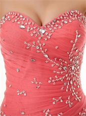 Watermelon Sweetheart Silver Beadwork Girl Prom Ball Gown Not Puffy to Dancing