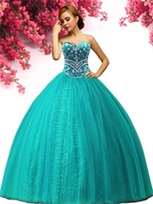 Leisure Girl's 15 Quinceanera Gown Turquoise Tulle Sequin Lining Inside