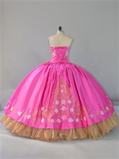 Fuchsia Blouse/Overlay Gold Embroidery/Organza Hemline Western Village Quince Gowns
