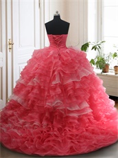 Detachable High Low Ruffles/Flat Big Ball Gown Coral Vestido de Quinceanera Basque 