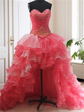 Detachable High Low Ruffles/Flat Big Ball Gown Coral Vestido de Quinceanera Basque 