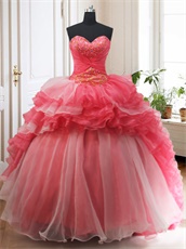 Detachable High Low Ruffles/Flat Big Ball Gown Coral Vestido de Quinceanera Basque 