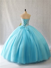Full Clear Crystals Blouse Aqua Plain Layers Tulle Very Puffy Adult Ceremony Ball Gown