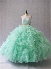 Two Pieces Detachable Suit Mint Green Ruffles Girls Quinceanera Celebrity Ball Gown