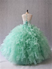 Two Pieces Detachable Suit Mint Green Ruffles Girls Quinceanera Celebrity Ball Gown