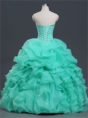 Fishbones V-Shaped Blouse Half Bubble Half Ruffles Vestidos De Ball Gown Apple Green