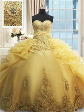Luxurious Gold Ruffles Open Flat Quinceanera Ball Gown Ancient Royal Household