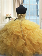 Luxurious Gold Ruffles Open Flat Quinceanera Ball Gown Ancient Royal Household