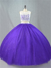 Blue Violet Pansy Two Pieces Suit Show Waist Floor Length Plain Quinceanera Cake Dress
