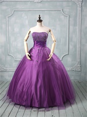 Wide Pleated Belt Custom Fitted Mauve Purple Quinceanera Ball Gown Little Puffy