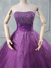 Wide Pleated Belt Custom Fitted Mauve Purple Quinceanera Ball Gown Little Puffy