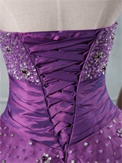 Wide Pleated Belt Custom Fitted Mauve Purple Quinceanera Ball Gown Little Puffy