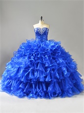 Sweetheart Paillette Bodice Layers Curly Ruffles Royal Blue Military Ball Gown Cheap