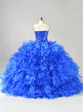 Sweetheart Paillette Bodice Layers Curly Ruffles Royal Blue Military Ball Gown Cheap