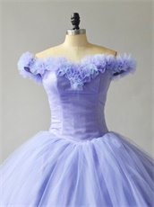 Puffy Lavender Tulle Handmade 3D Flower Cathedral Train Fairyland Quinceanera Ball Gown