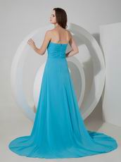 Brush Train Prom Dress Made By Doger Blue Chiffon Fabric